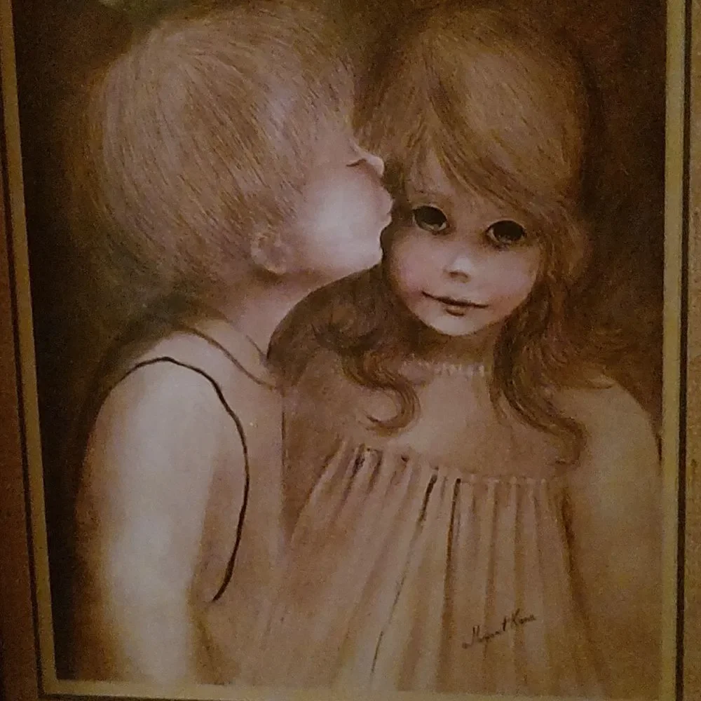 Margaret Kane “A Little Kiss”, Vintage Framed Art/Print; 17 X 20 Framed